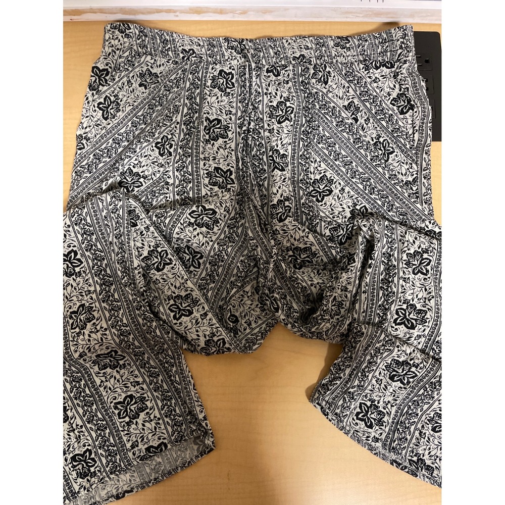 Westport Floral Paisley Palazzo Pants Black White Wide Leg Rayon Size L